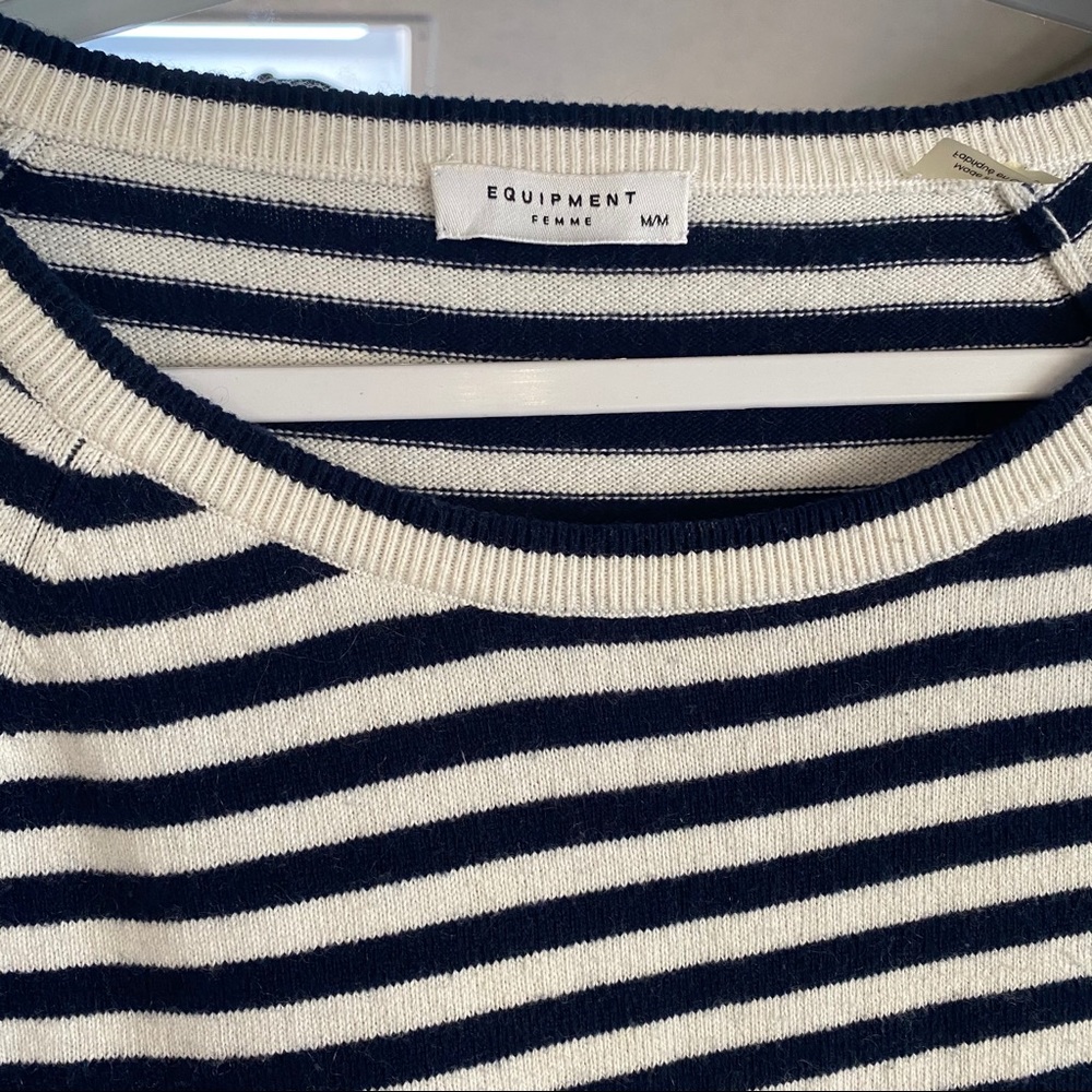 Equipment Navy and White Striped Mariniere Cotton Sweater Medium - Picture 2 of 10